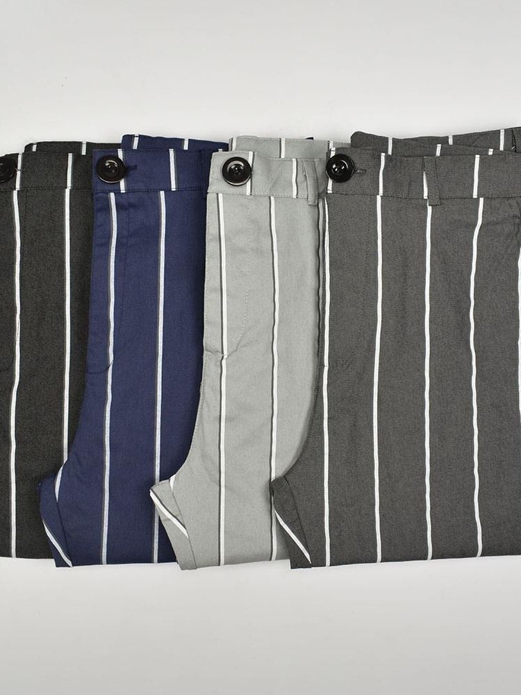 Calça Lápis Stripe Calça Casual Masculina Com Zíper