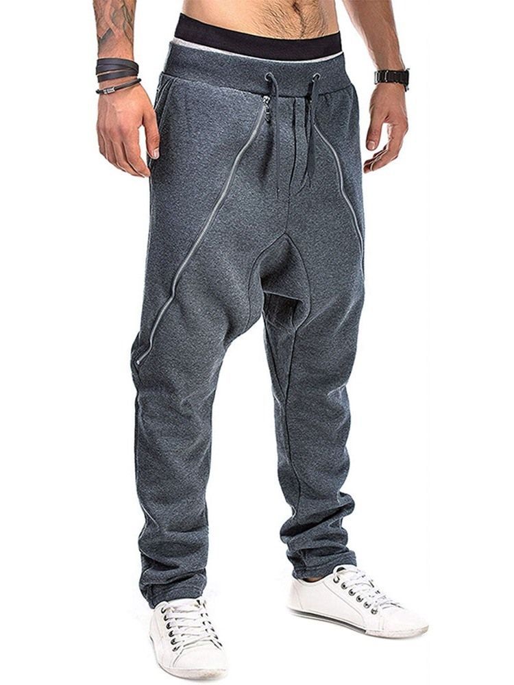 Calça Larga De Bloco De Cores Com Bolso Médio Queda Calça Masculina Casual