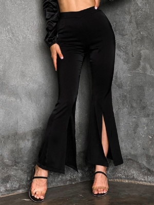 Calça Slim Simples Dividida Bellbottoms Cintura Alta Casual Feminina