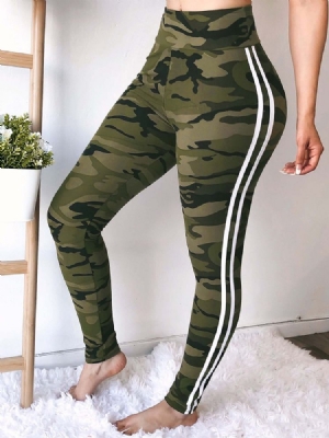 Calças Casuais De Cintura Alta Estampada Skinny Camuflagem Feminina