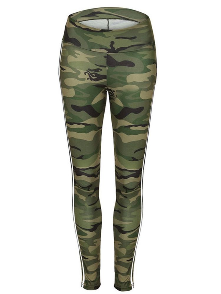 Calças Casuais De Cintura Alta Estampada Skinny Camuflagem Feminina