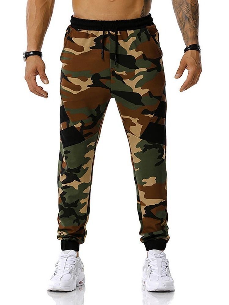 Calças Lápis Camuflagem Estampado Calças Casuais Masculinas De Cintura Média