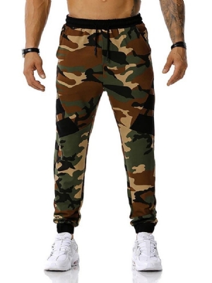 Calças Lápis Camuflagem Estampado Calças Casuais Masculinas De Cintura Média