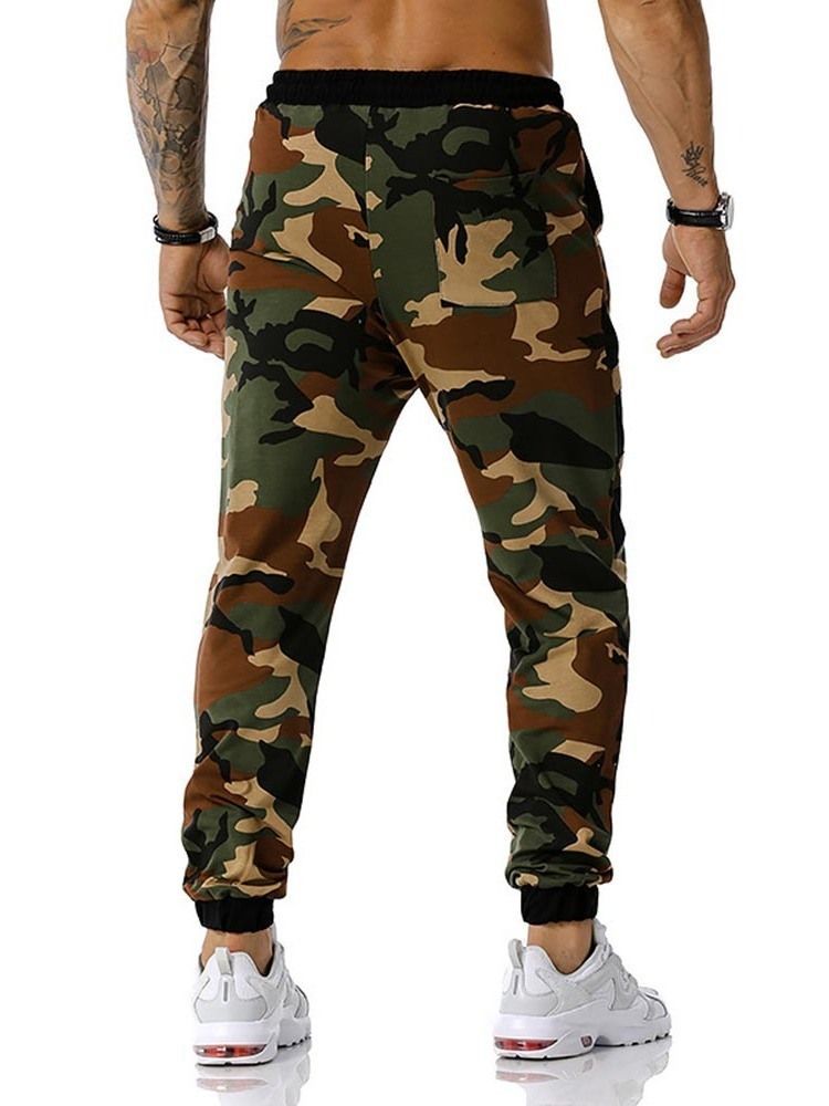 Calças Lápis Camuflagem Estampado Calças Casuais Masculinas De Cintura Média