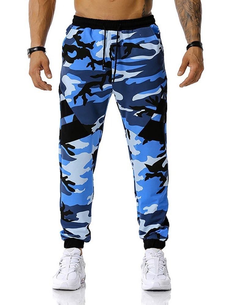 Calças Lápis Camuflagem Estampado Calças Casuais Masculinas De Cintura Média