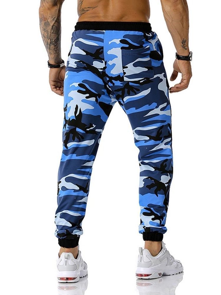 Calças Lápis Camuflagem Estampado Calças Casuais Masculinas De Cintura Média