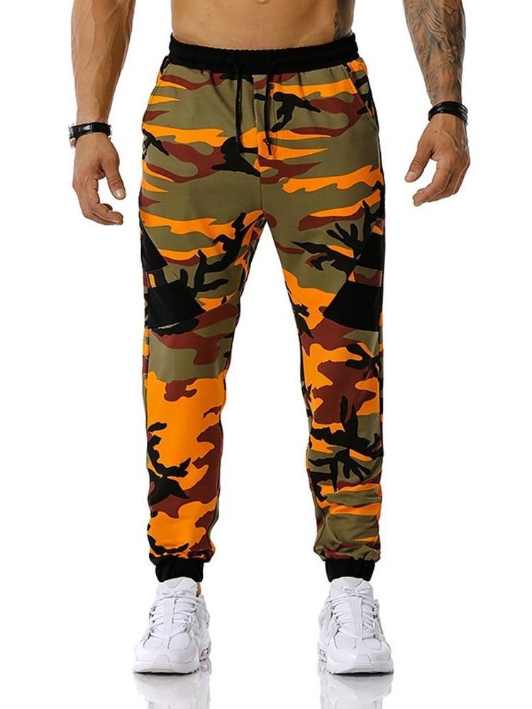 Calças Lápis Camuflagem Estampado Calças Casuais Masculinas De Cintura Média