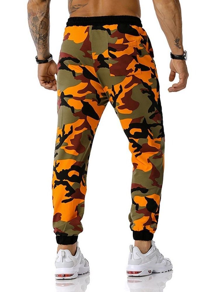 Calças Lápis Camuflagem Estampado Calças Casuais Masculinas De Cintura Média