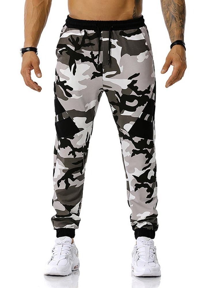 Calças Lápis Camuflagem Estampado Calças Casuais Masculinas De Cintura Média