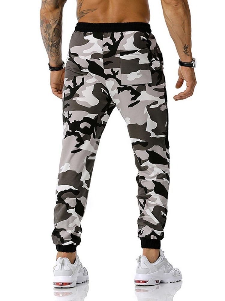 Calças Lápis Camuflagem Estampado Calças Casuais Masculinas De Cintura Média