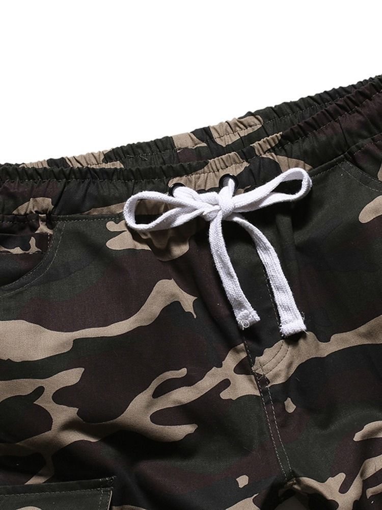 Calças Masculinas Casuais Finas De Camuflagem Com Cordões