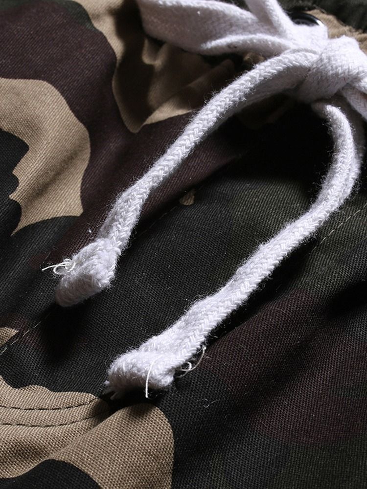 Calças Masculinas Casuais Finas De Camuflagem Com Cordões