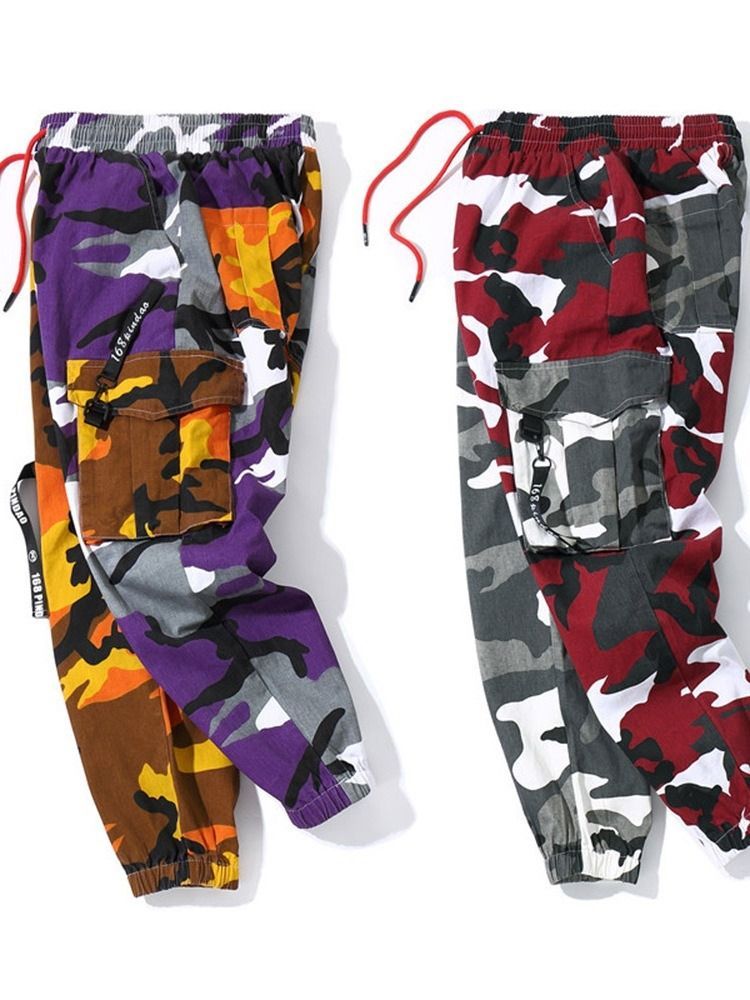 Camuflagem Impressão Em Cores Macacão Cintura Média Calça Casual Masculina