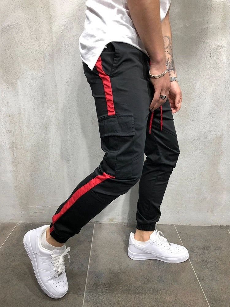 Color Block Patchwork Baggy Europeu Calça Casual Masculina