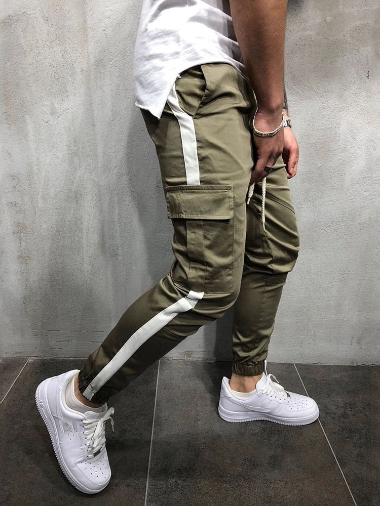 Color Block Patchwork Baggy Europeu Calça Casual Masculina