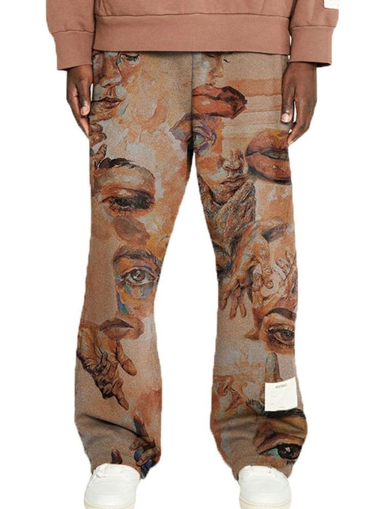 Estampa Calça Reta Animal Cintura Média Casual Masculina