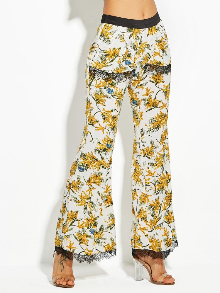 Estampa De Flores De Corpo Inteiro Feminino Bellbottoms