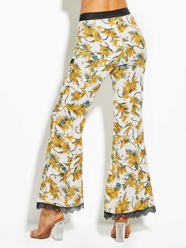 Estampa De Flores De Corpo Inteiro Feminino Bellbottoms