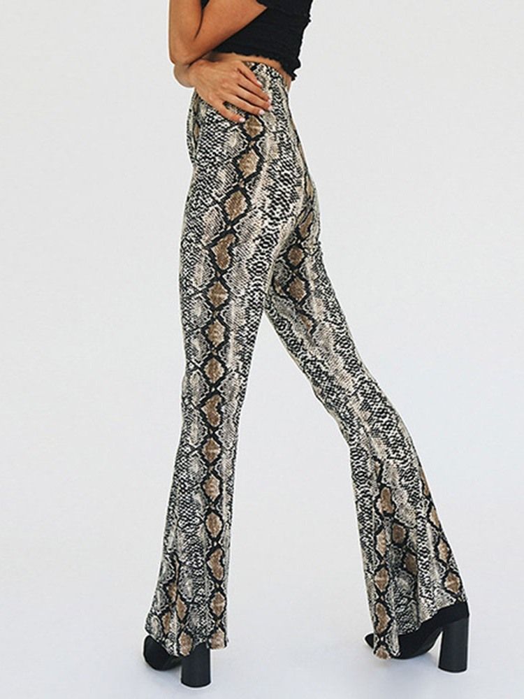 Imprimir Calça Casual Feminina Serpentine Slim Comprimento Completo Bellbottoms