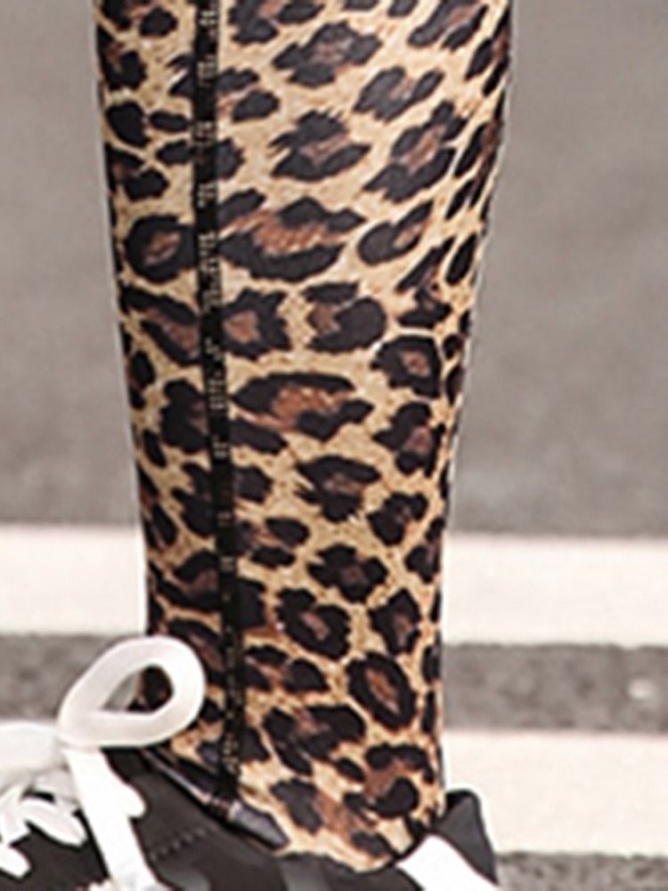 Leggings Esportivos Femininos Leopardo De Cintura Alta Com Bolso Alto