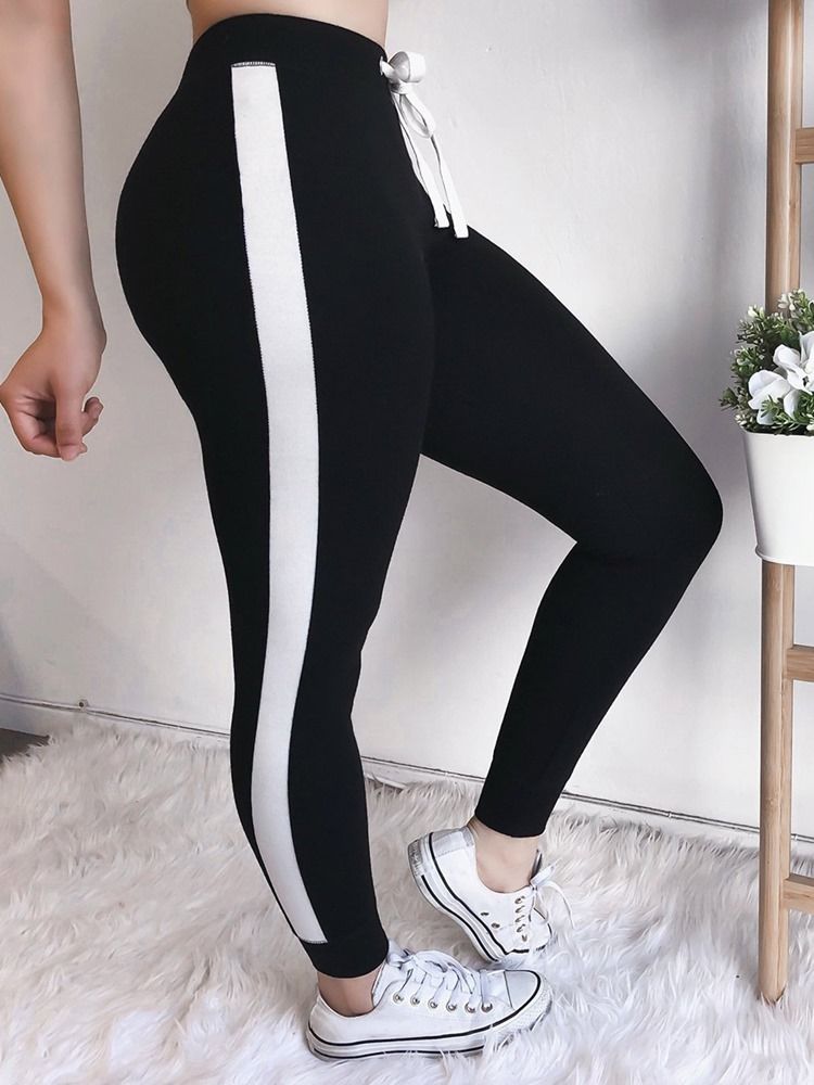 Leggings Femininas Com Listras Com Cordões