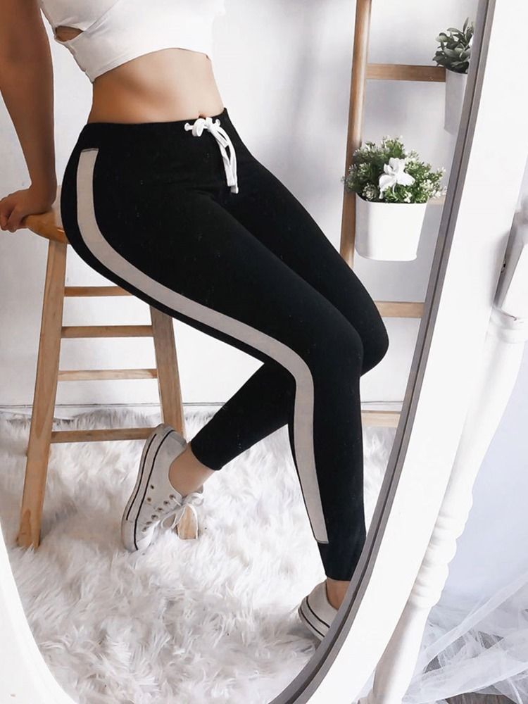 Leggings Femininas Com Listras Com Cordões