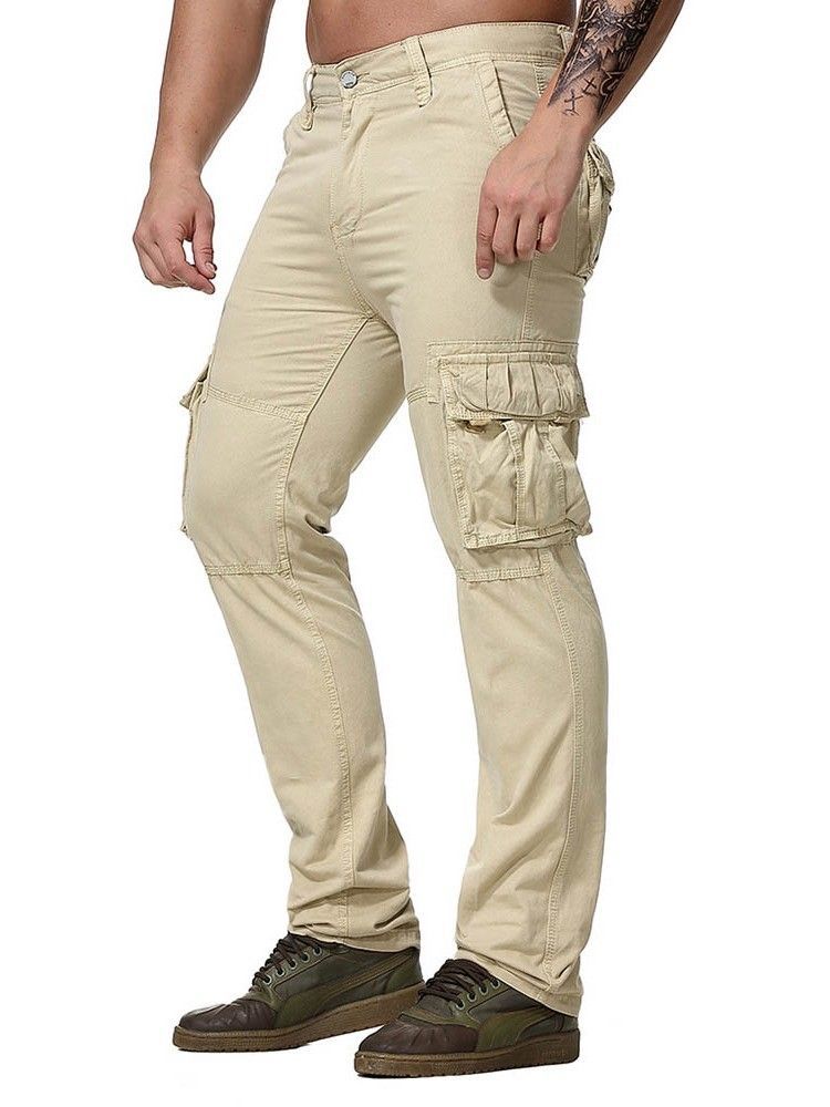 Macacão De Bolso Simples Com Zíper Calça Casual Masculina