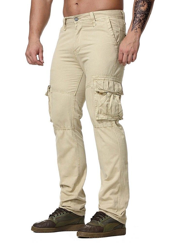 Macacão De Bolso Simples Com Zíper Calça Casual Masculina