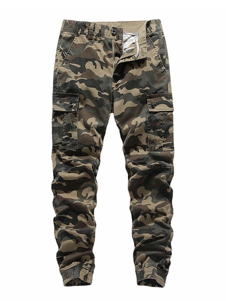 Pencil Pants Pocket Camouflage Calças Casuais Europeias Masculinas