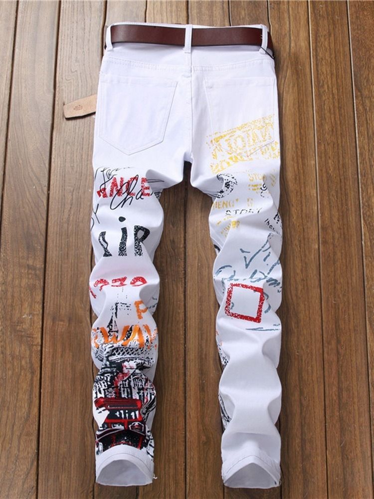 Pencil Pants Print Letter Mid Waist Calças Casuais Masculinas