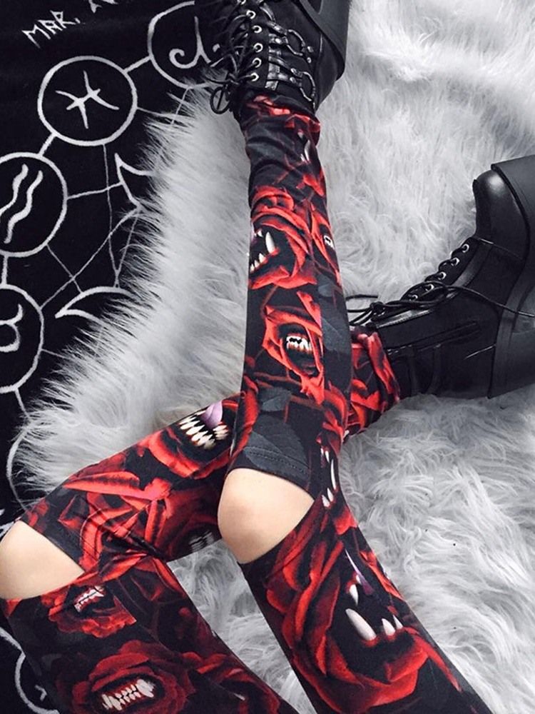 Traje Feminino De Halloween Com Estampa De Leggings Florais Para Senhora