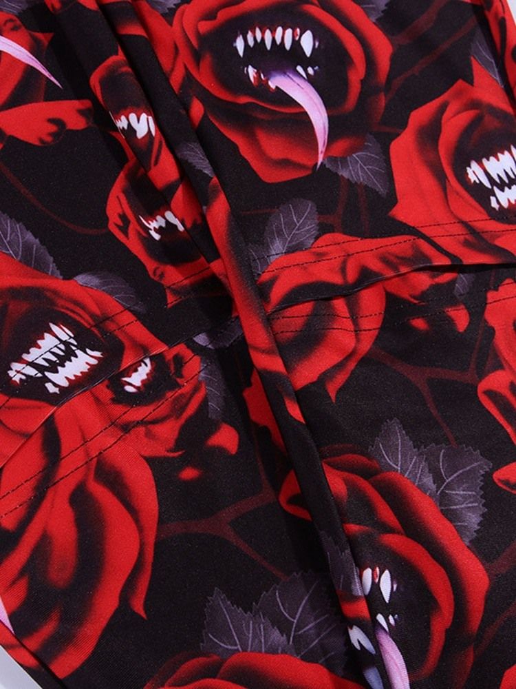 Traje Feminino De Halloween Com Estampa De Leggings Florais Para Senhora