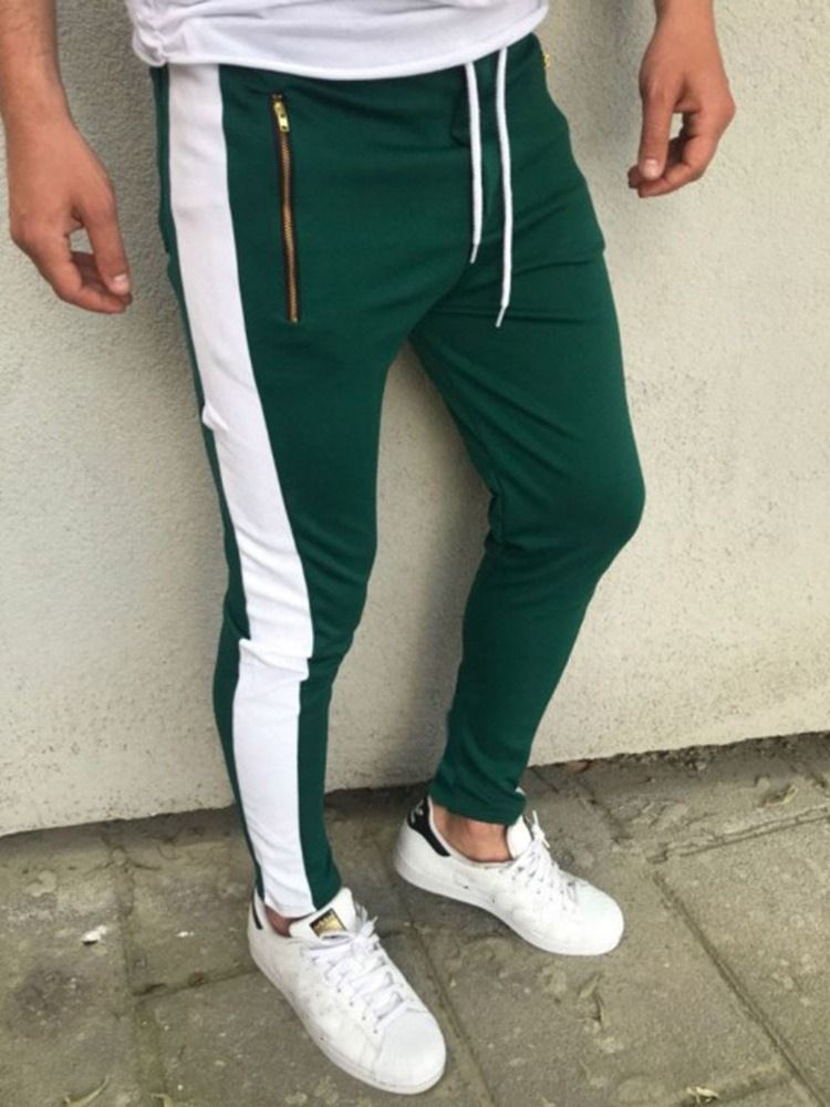 Zíper Bloco De Cores Lápis Cintura Média Calça Casual Masculina