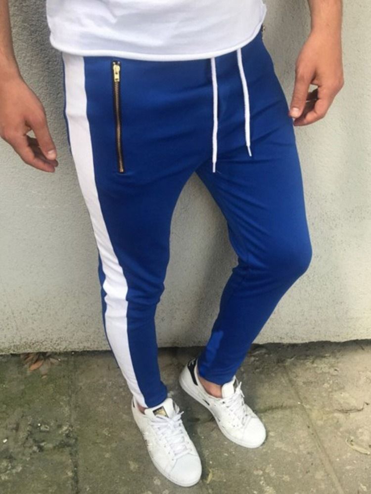 Zíper Bloco De Cores Lápis Cintura Média Calça Casual Masculina