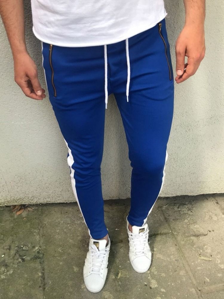 Zíper Bloco De Cores Lápis Cintura Média Calça Casual Masculina