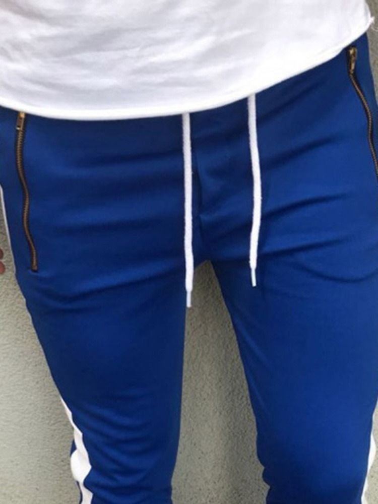 Zíper Bloco De Cores Lápis Cintura Média Calça Casual Masculina