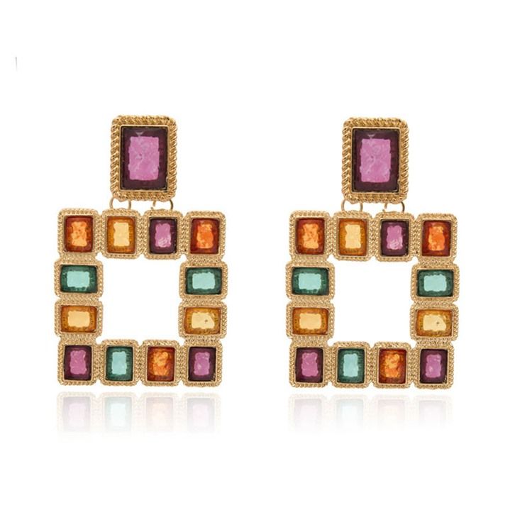 Diamante Color Block Square Brincos