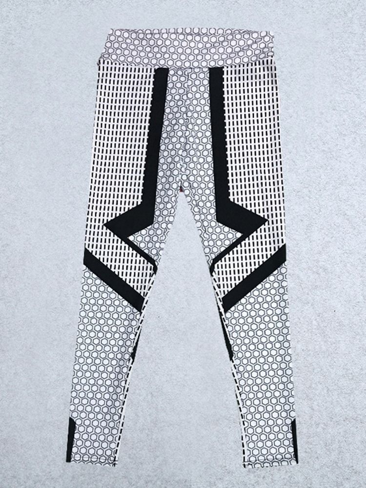 Bloco De Cores Feminino Com Estampa Geométrica Calça Push Up Para Ioga Leggings Tiktok De Cintura Alta