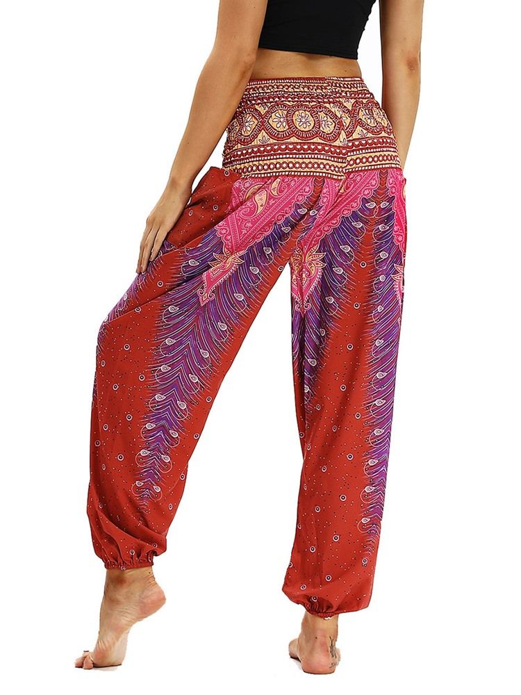 Boho Feminino Com Impressão Geométrica De Ioga Harem Calças