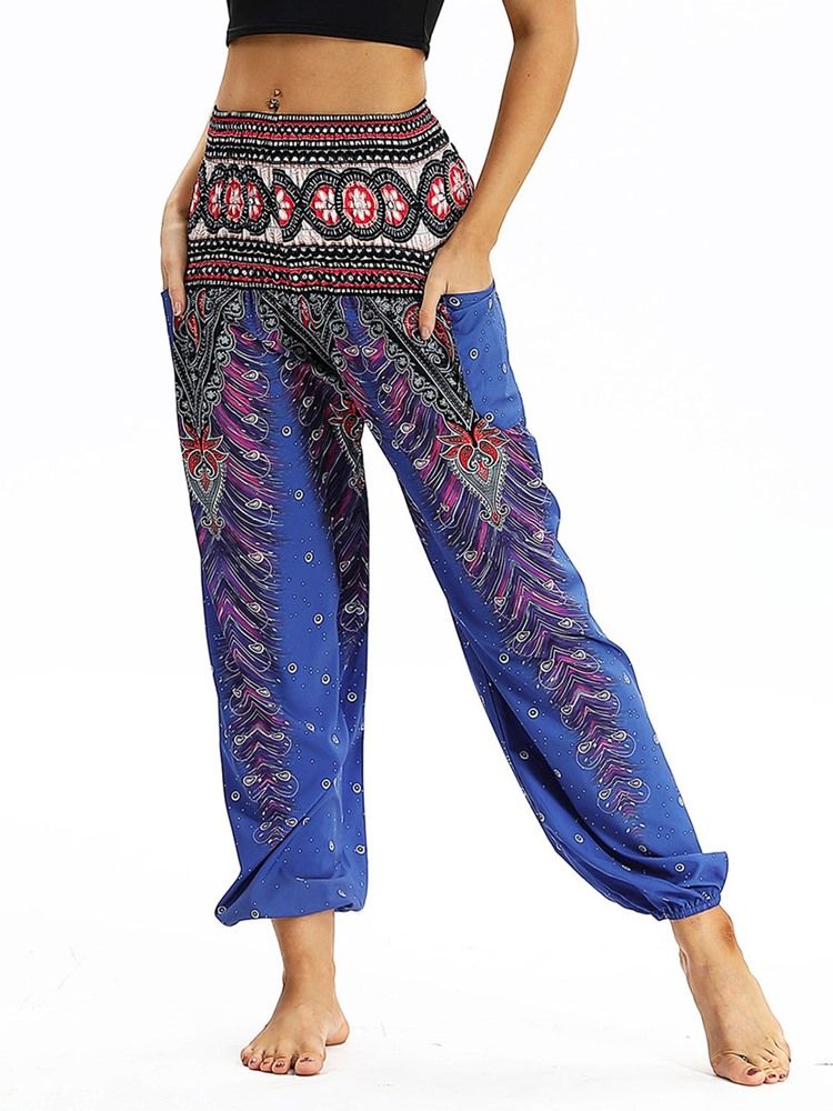 Calça Harem De Ioga Com Estampa Geométrica Boho Feminina