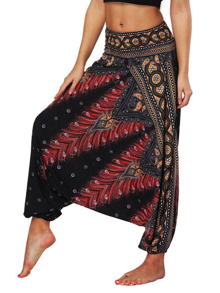 Calças Femininas Bohemian Geometry Print Yoga Harem Jogger