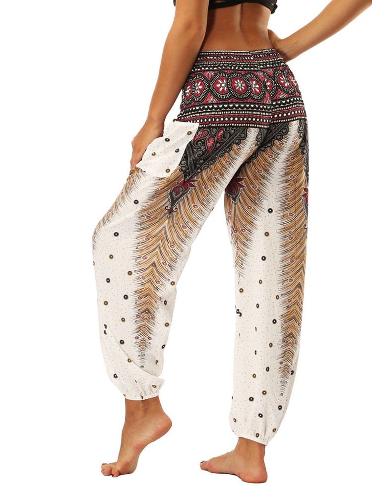 Calças Femininas Boho Com Estampa Geométrica Para Ioga De Verão