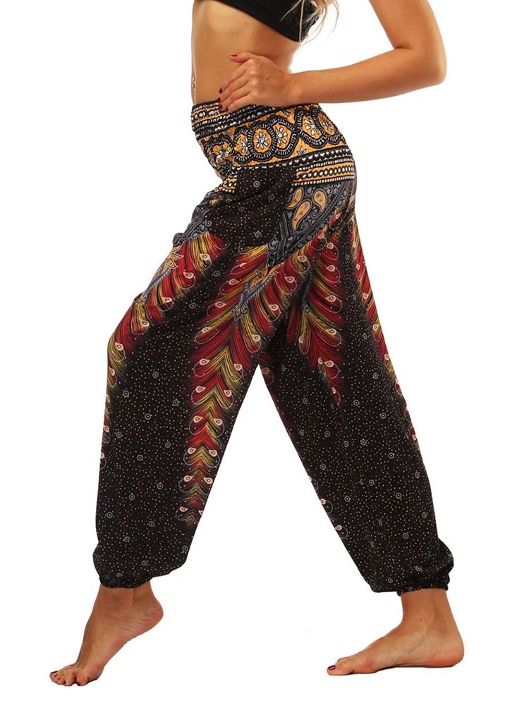 Calças Femininas Boho Com Estampa Geométrica Street Dance Yoga