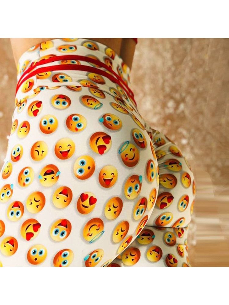 Emoticon Print Quick Dry Leggings Femininas Calças Yoga Cintura Alta Leggings Tiktok