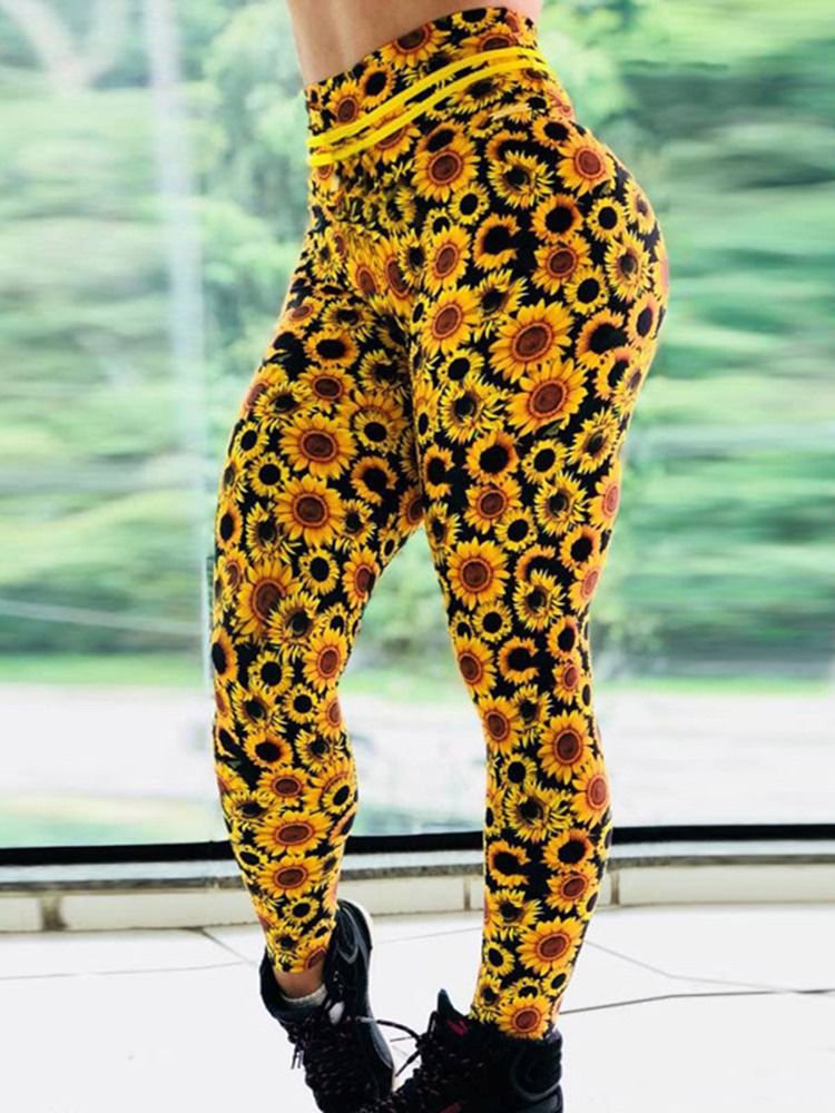 Feminino Respirável Sunflower Print Push Up Ginásio Esportivo Calças Ioga Cintura Alta Leggings Tiktok