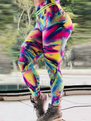 Impressão Em Bloco De Cor Feminina Respirável Ginásio Esportes Yoga Leggings Calças De Ioga Cintura Alta Leggings Tiktok