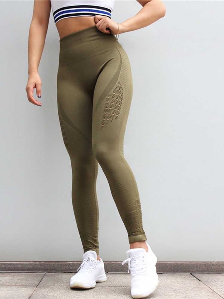 Leggings De Comprimento Total De Nylon Sólido De Nylon De Secagem Rápida Feminina Leggings De Tiktok De Cintura Alta Para Ioga