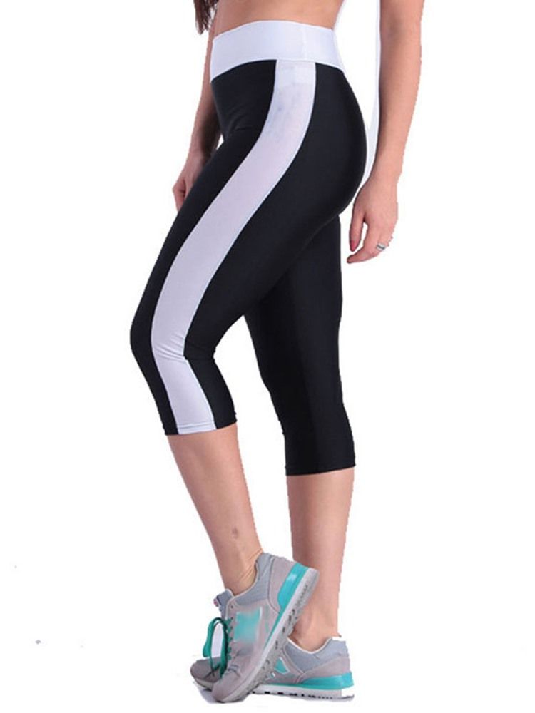 Leggings Curtas Para Ginástica Esportiva Da Panturrilha Média Respirável Bloco De Cores Feminino