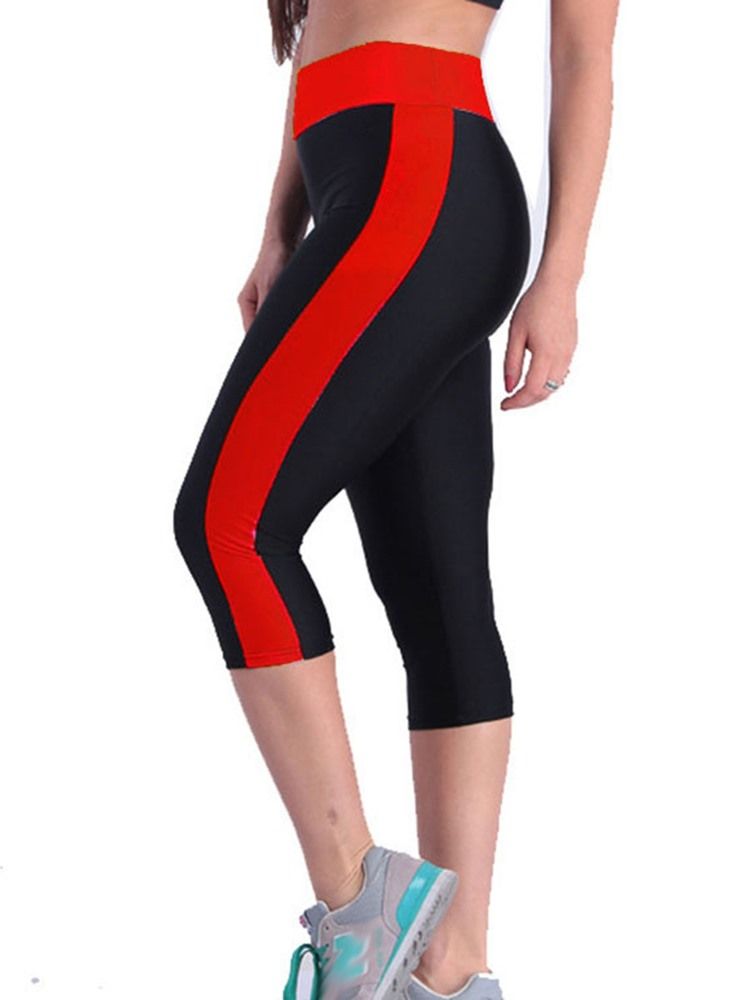 Leggings Curtas Para Ginástica Esportiva Da Panturrilha Média Respirável Bloco De Cores Feminino