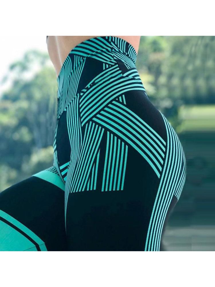 Stripe Print Quick Dry Waist Cintura Alta Leggings Feminina Calça Yoga Cintura Alta Leggings Tiktok